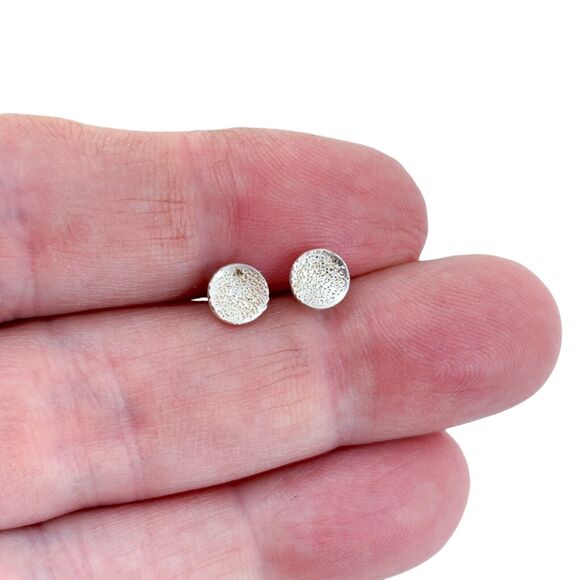 Vintage Jewelry - Vintage Sterling Silver 925 Textured Concave Round Stud Earrings